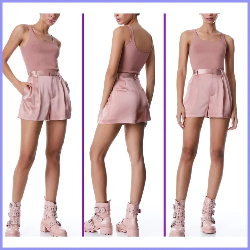 Alice + Olivia Conry Burnt Rose Pleated Shorts